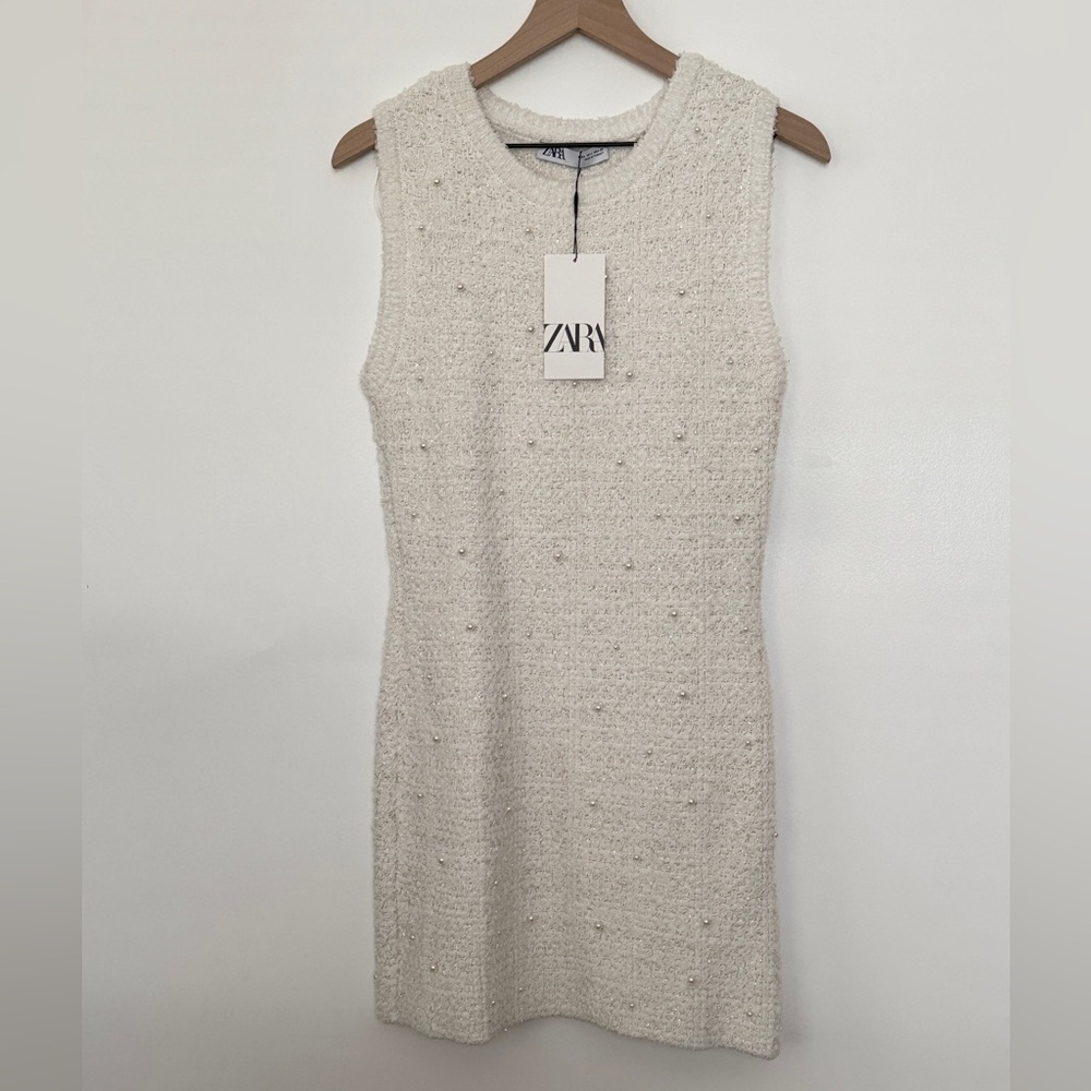 Zara PEARL TRIM KNIT MINI DRESS REF. 4331/006/712 190/016 - Picture 3 of 14